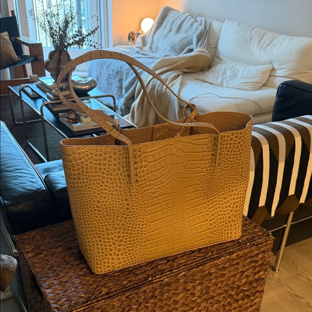 Elie Tahari Croc-Embossed Tote in Mustard